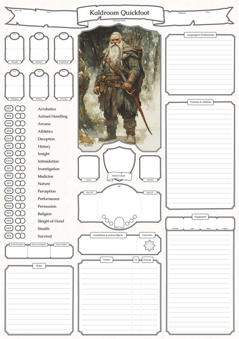 Downloadable character sheet example